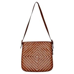 Fossil Woven Leather Shoulder Bag Brown Tan Messenger